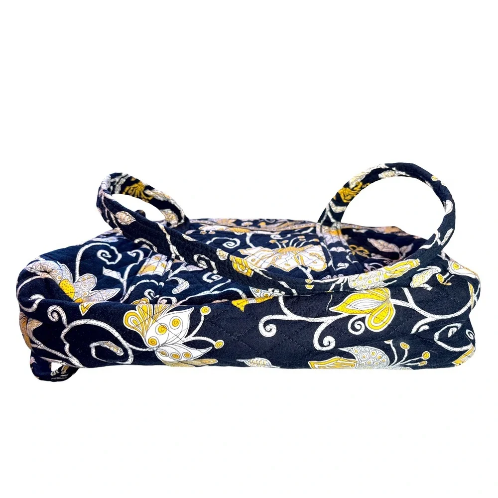 Vera Bradley Navy Floral Quilted Tote with Yellow & White Accents